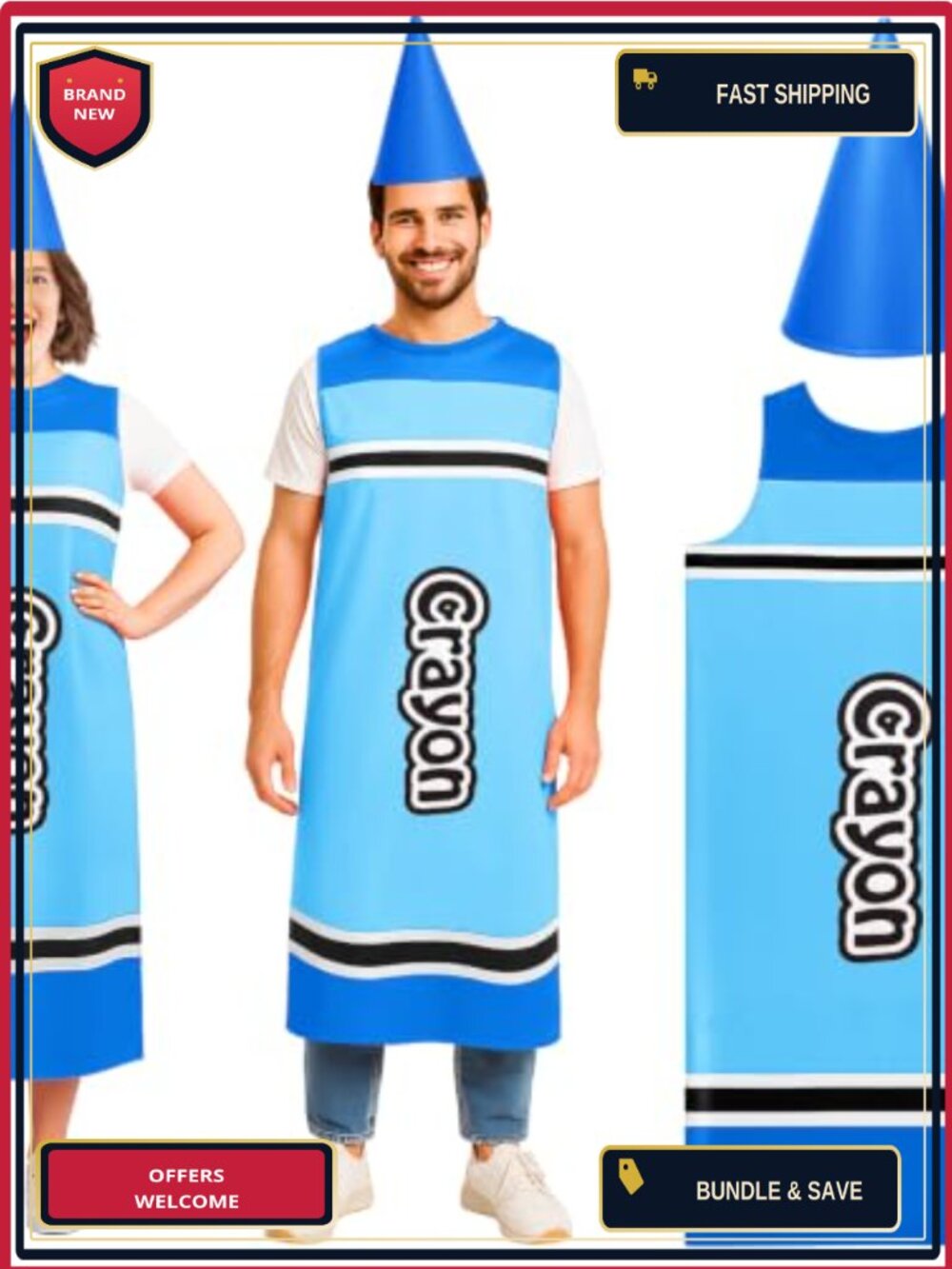 Adult Crayon Costume Set Felt Dress & Cone Hat Halloween Cosplay